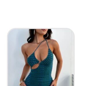 Teal Cutout Mini Dress with Halter Neck